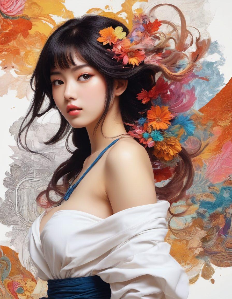 A dynamic juxtaposition of sensual art styles, showcasing the evolution from provocative to sophisticated. On one side, bold, colorful, and playful hentai characters with vibrant expressions, transitioning to elegant, minimalist art depicting refined sensuality with soft pastels and intricate details. Include elements representing history in the background, such as ancient scrolls and modern digital canvases. Capture the essence of transformation and culture in this piece. super-realistic. vibrant colors. white background.